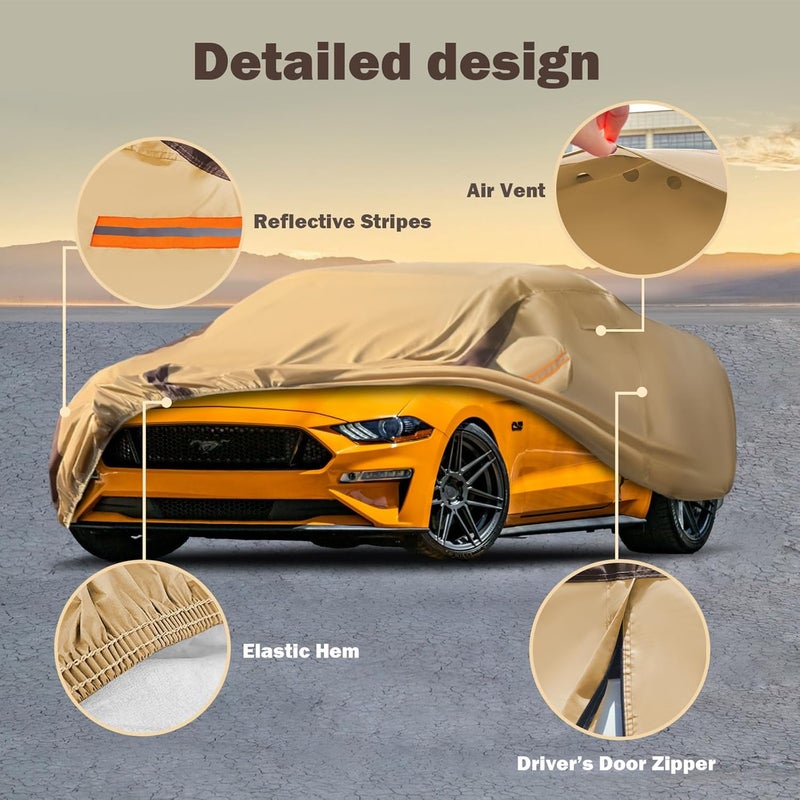 FSGRICH Car Cover Waterproof All Weather Compatible with Mustang 2007-2024 GT Cobra Shelby Bullitt, Outdoor Heavy Duty Anti-UV Car Covers Rain Sun Snow Protection with Zipper and Windproof Buckle - Image 2